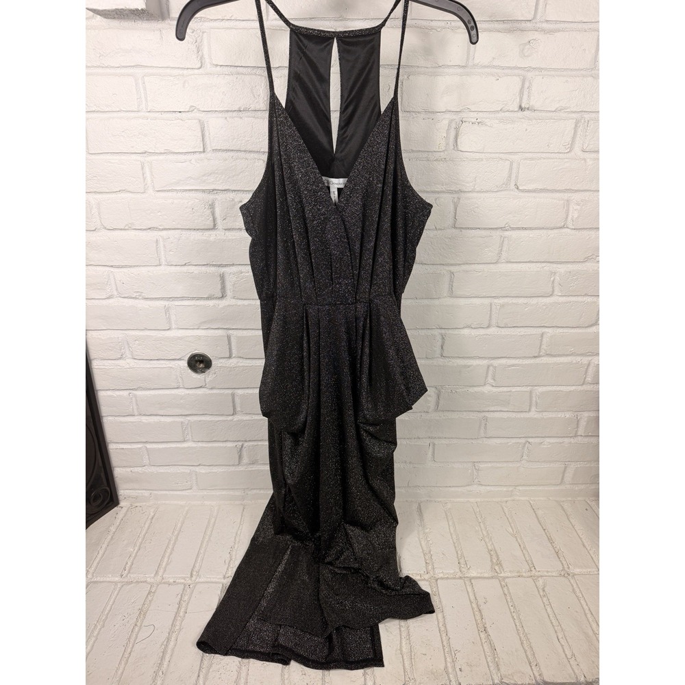 BCBGeneration Womens M Black Silver Metallic Maxi Dress Racerback Pockets